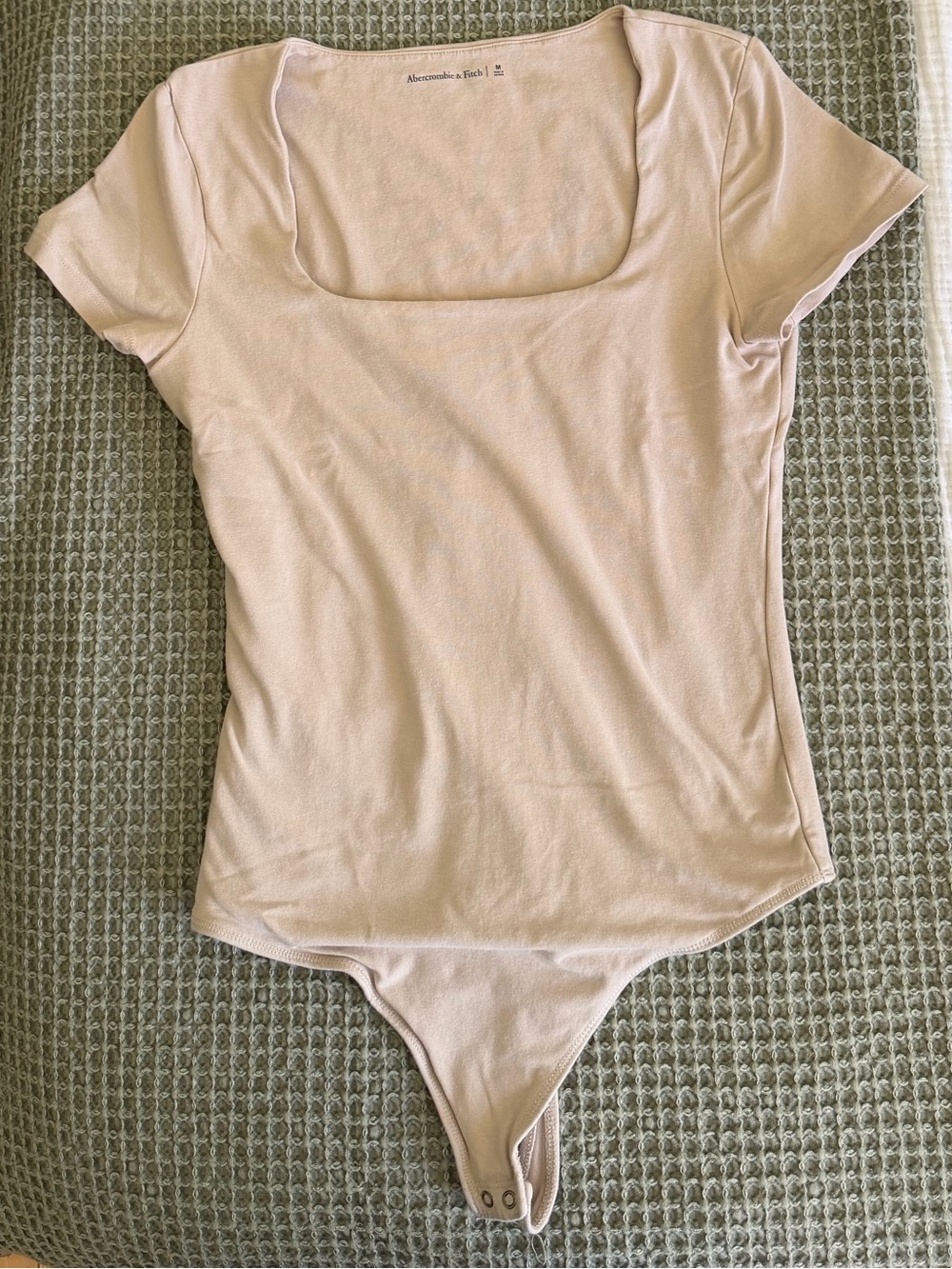 Abercrombie & Fitch Square Neck Short Sleeve Bodysuit - Beige